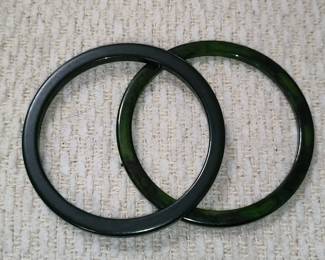 Dark Green Jadeite Bangle Bracelets (Pair)