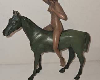 Bronze Figurine of a Nude Woman Riding a Horse