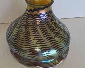 Bohemian Iridescent Glass Vase with Wavy Pattern