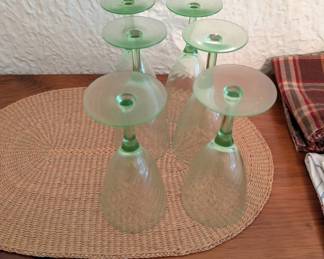 Depression uranium glass green swirl stems