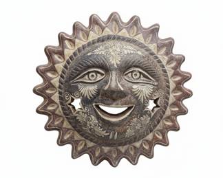 Hand-Painted Terracotta Sun Face Wall Plaque