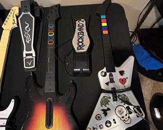 Rock Band 2 Guitar Controller and Drum Pedal Set, Custom White Guitar Controller