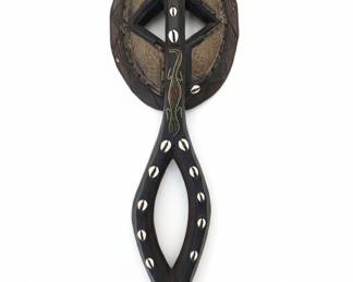African Kwele Ekuk Mask with Cowrie Shells and Lizard Motif