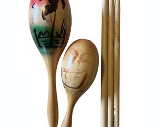 Hand-Painted Wooden Maracas and Drumsticks