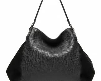 Coach Edie Black Leather Hobo Bag with Suede Accents