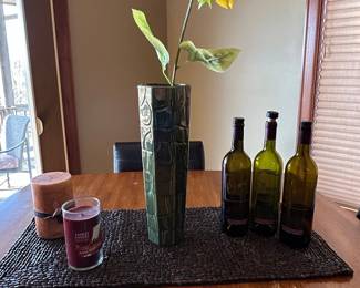 Decorative Vase with Faux Sunflower and Wine Bottles