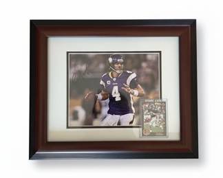 Brett Favre Minnesota Vikings Autographed Photo and 1991 Topps Stadium Club Rookie Card Display