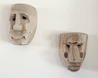 Hand-Carved Wooden Tribal Masks (Set of 2)
