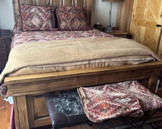 Queen bed and leather footstools 2
