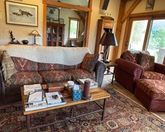 SW design Sleeper sofa and chair w/ storage ottoman, wooden  table