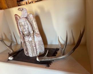 Alabaster statue, antlers