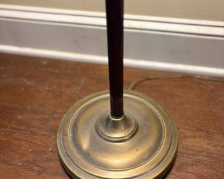 F14 - $50. Brass Floor Lamp with Maroon Shade. Measures 62" tall.