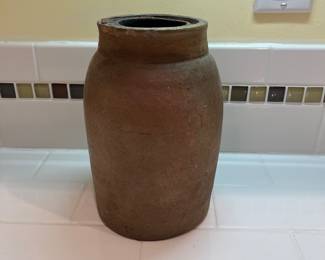 F55 - $60. Antique Canning Crock. Measures 5" x 8.5" tall.