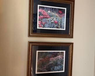F32 - $85. Pair of Michele Kennedy Framed Prints. Artist signed & numbered. Mid Summer Blossoms #882/1500 & Red Poppy #254/1500.