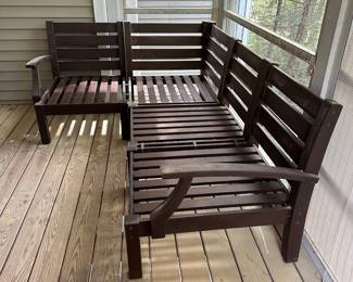 F47 - $100. Patio Sectional. Measures 91" x 64". No cushions included. Each piece moves individually and can be different configurations.