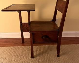 F63 - $50. Solid Wood School Desk. Measures 21" x 28.75" x 31" tall.