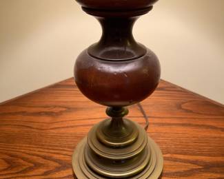 F78 - $35. Brass & Wood Table Lamp. Measures 30" tall.