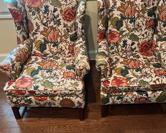 F21 - $80. PAIR of Floral Chairs from Montclair Furniture Co. Measures 28.5" x 33" deep x 39.5" tall.