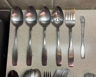 F68 - $100. Oneida Community Paul Revere Stainless. Mostly service for 12 (8 Salad Forks)