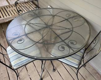 F50 - $250. Meadowcraft Table & 4 Chairs. Table is 43" round x 29" tall. Has been used on a screened in porch. Very good vintage condition - needs cleaned up but sturdy chairs and table!