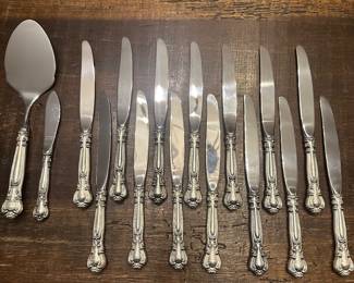 S2 - $5200. Gorham Sterling Flatware "Chantilly" No Monograms. 14 knives, 14 Salad Forks, 12 Dinner Forks, 28 Spoons, 8 Serving Pieces.