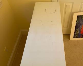 F77 - $30. White Dresser. Wooden/ Plywood. All drawer slide. Measures 41.5" x 14.5" x 36" tall.