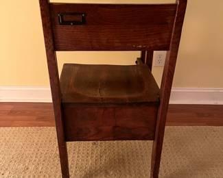 F63 - $50. Solid Wood School Desk. Measures 21" x 28.75" x 31" tall.