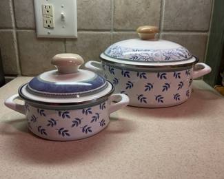 F75 - $50. Villeroy & Boch Design Switch3. Blue Bird Enamel Pots.