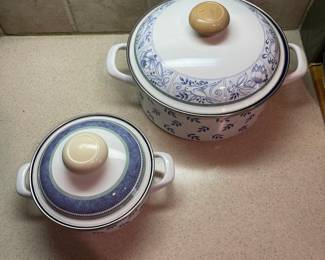 F75 - $50. Villeroy & Boch Design Switch3. Blue Bird Enamel Pots.