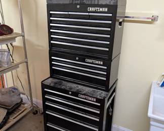 F79 - $300. 3 Tier Craftsman Tool Box. Inside is clean. We have the keys. Measures 26.5" x 18" deep x 65.5" tall.