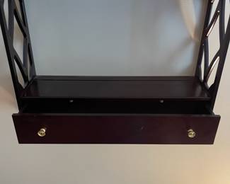 F9 - $75. Bombay & Co. Wall Shelf with Drawer. Measures 21" wide x 6" deep x 31" tall.