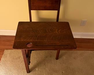 F63 - $50. Solid Wood School Desk. Measures 21" x 28.75" x 31" tall.