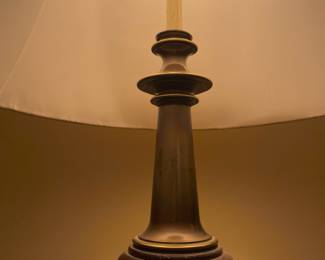 F78 - $35. Brass & Wood Table Lamp. Measures 30" tall.