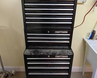 F79 - $300. 3 Tier Craftsman Tool Box. Inside is clean. We have the keys. Measures 26.5" x 18" deep x 65.5" tall.