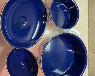 F75 - $50. Villeroy & Boch Design Switch3. Blue Bird Enamel Pots.