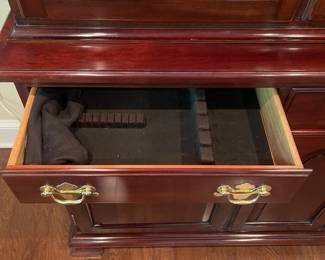 F2 - $150. Pennsylvania Classics China Cabinet. Mirror has a crack in the top right (easily hidden by a plate). Otherwise very good condition. Measures 54" wide x 18" deep x 90" tall.