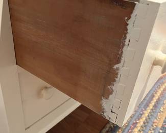 F64 - $60. Painted 4 drawer chest. Measures 38" x 19.5" x 33.25" tall. Beautiful wooden top!