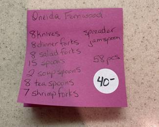 F71 - $40. Oneida Fernwood. Stainless Flatware. 58 Pieces.