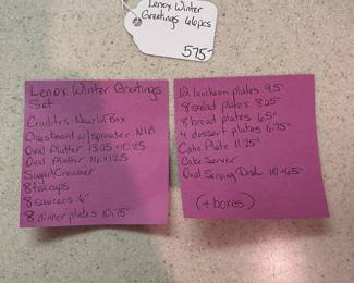 F73 - $575. Lenox Winter Greetings. 66 Pcs. And we have several original boxes.