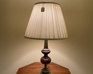 F78 - $35. Brass & Wood Table Lamp. Measures 30" tall.