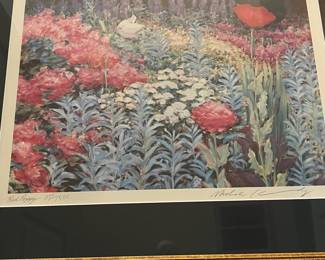F32 - $85. Pair of Michele Kennedy Framed Prints. Artist signed & numbered. Mid Summer Blossoms #882/1500 & Red Poppy #254/1500.