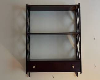 F9 - $75. Bombay & Co. Wall Shelf with Drawer. Measures 21" wide x 6" deep x 31" tall.