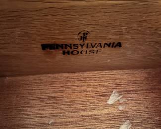 F58 - $225. Pennsylvania House Vanity & Bench. Measures 38" x 19" x 30.25". Bench measures 22" x 17.5" x 17" tall.