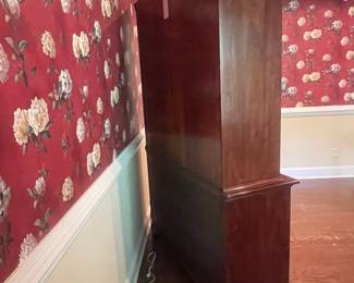 F2 - $150. Pennsylvania Classics China Cabinet. Mirror has a crack in the top right (easily hidden by a plate). Otherwise very good condition. Measures 54" wide x 18" deep x 90" tall.