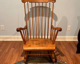 F66 -$60. S. Bent Bros. Wooden Rocking Chair. Measures 26" x 28" x 42" tall.