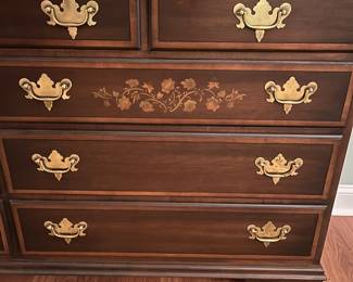 F60 - $425. Hitchcock Dresser with Mirror. Measures 64" wide x 18.75" deep x 35.5" tall. Mirror is 48.5" x 45" tall. 80.5" tall when Mirror is attached to dresser. Some signs of wear from age but solid and overall very good condition!