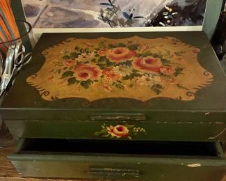 Hand painted vintage silverware box