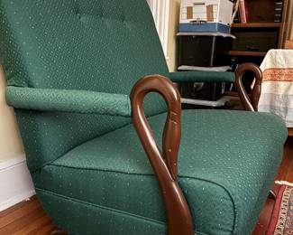 Comfortable loveseat slider. Unique swan head wood carving