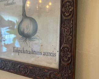 Botanical print in carved wood frame (frame detail)