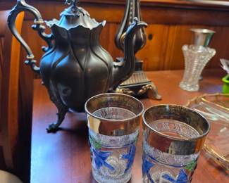 Pewter and painted glass